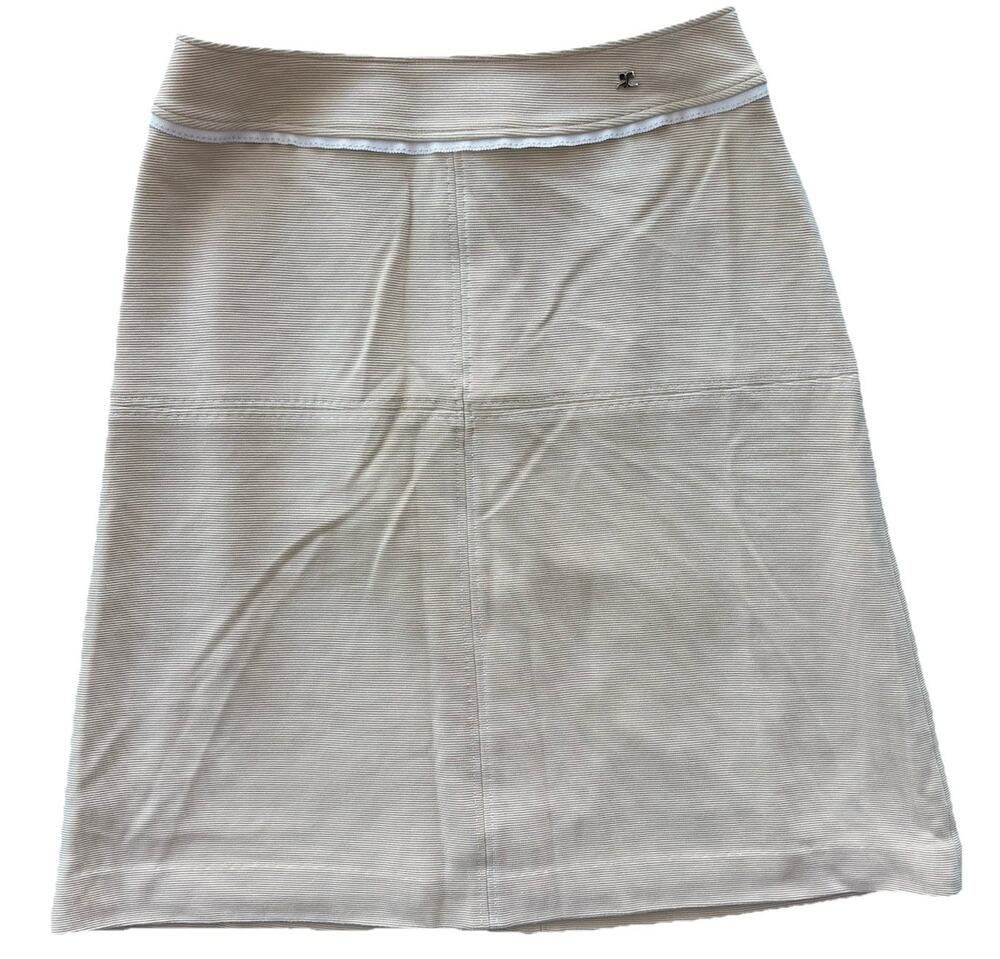 Couregges Tan Mini Skirt Women’s Size 38 White Trim Preppy A Line NO BELT